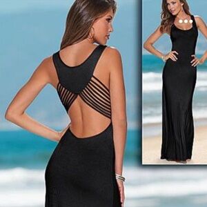 New VENUS Black Strappy Back Maxi Dress